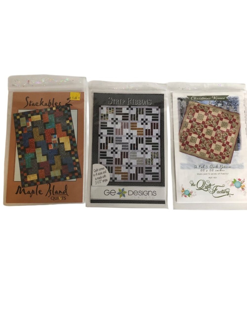 Quilt Patterns Bundle (3) Stackables 2 Strip Ribbons Christmas Kisses
